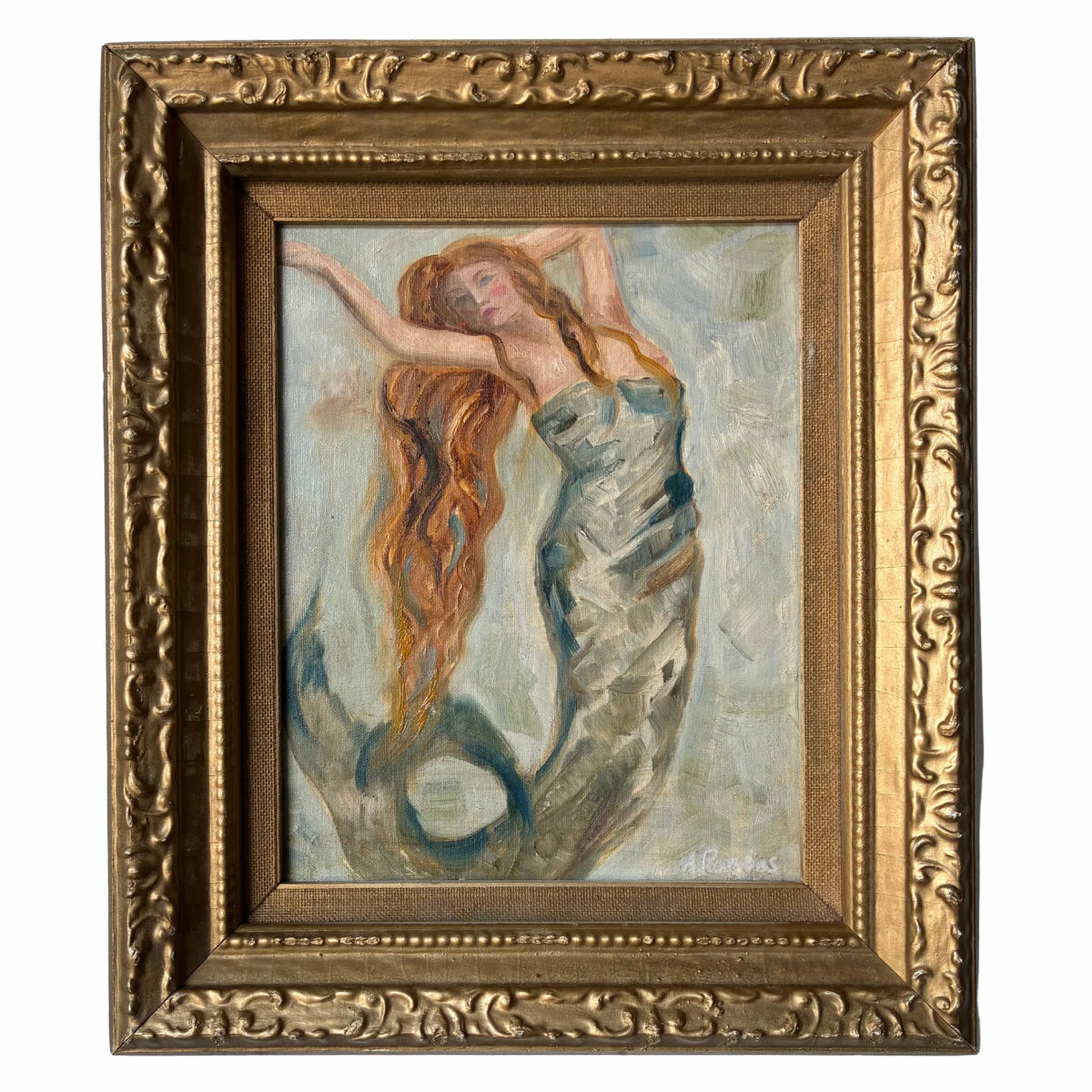 Alison Parsons, Mermaid in a Gold Vintage Frame 12” x 14”