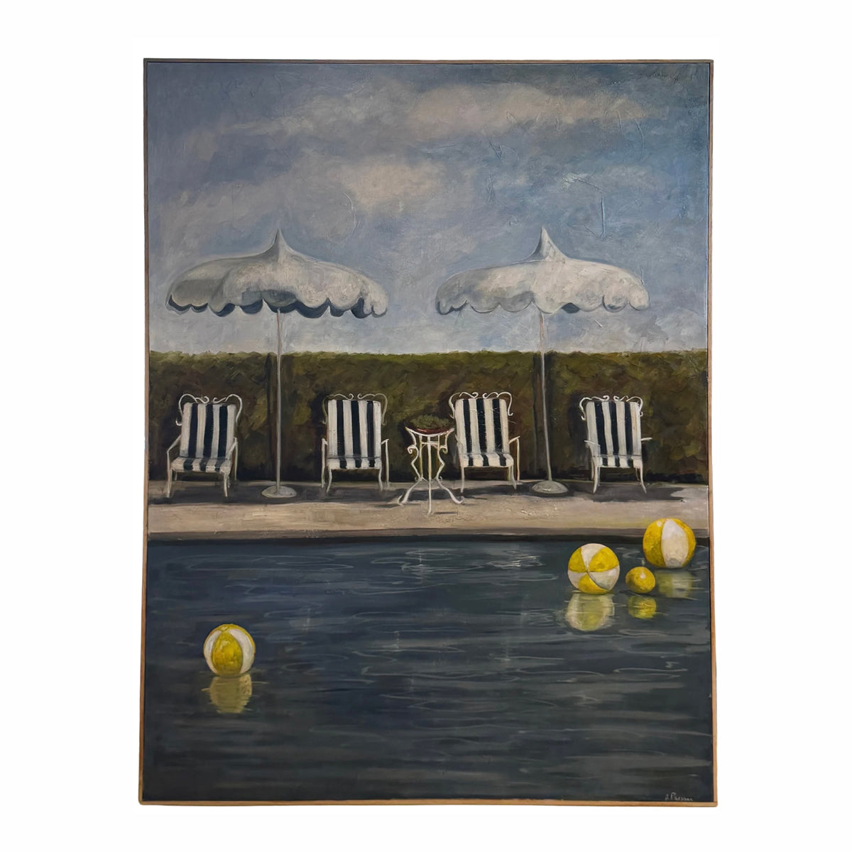 Alison Parsons, Pool Scene Black and White Chairs, 48.5” x 36.5”