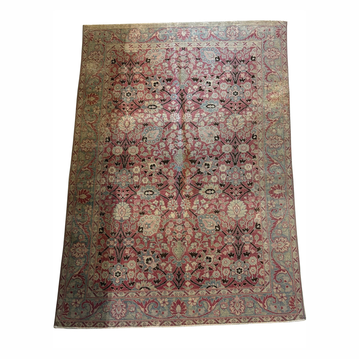 Blue and Pink Floral Vintage Rug Runner 73”x51”