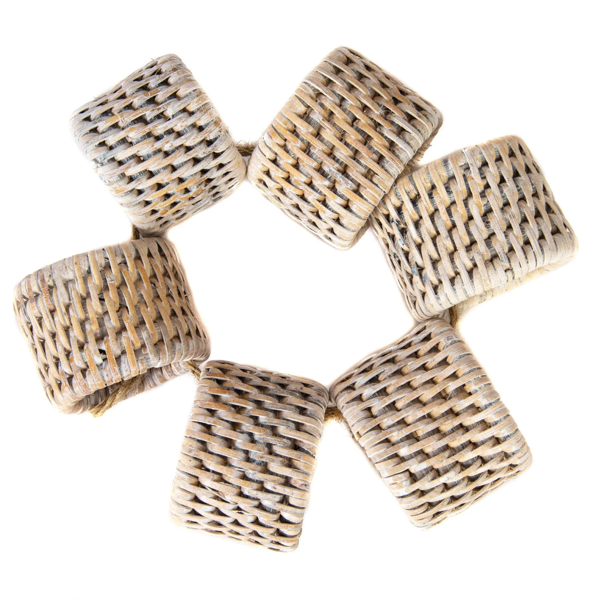 Rattan Oval Napkin Rings 6-piece set: White Wash