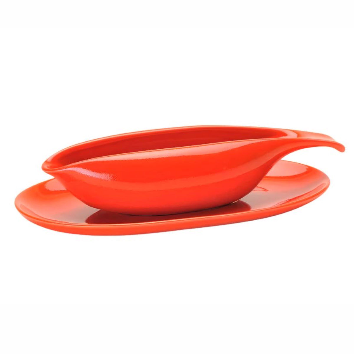 American Modern Gravy Boat & Saucer: Bauer Orange