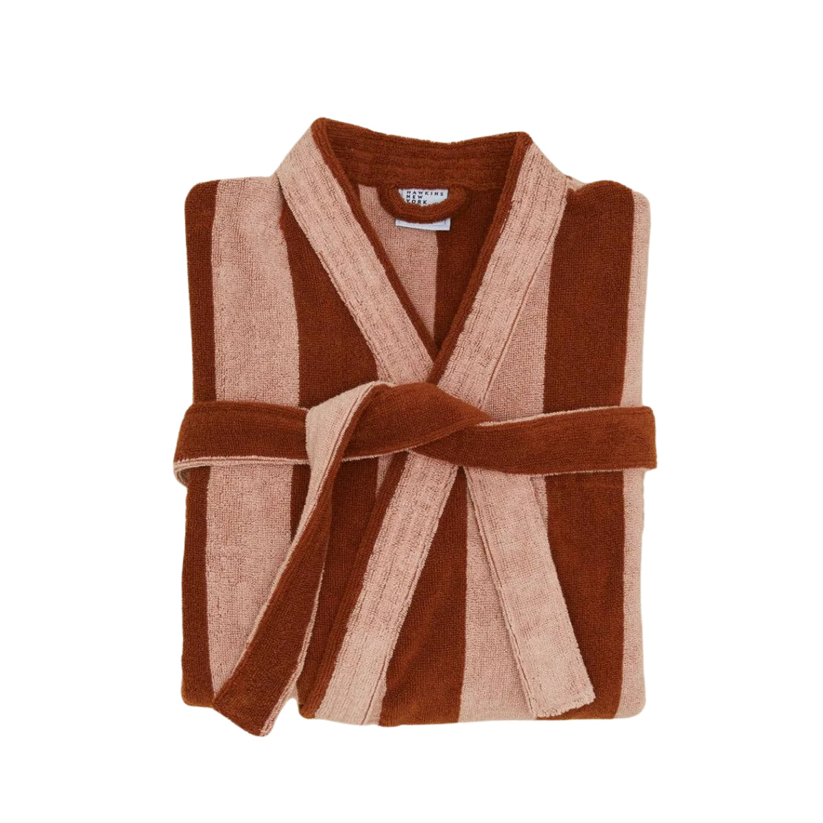 Simple Striped Terry Bathrobe- Blush/Terracotta: Large