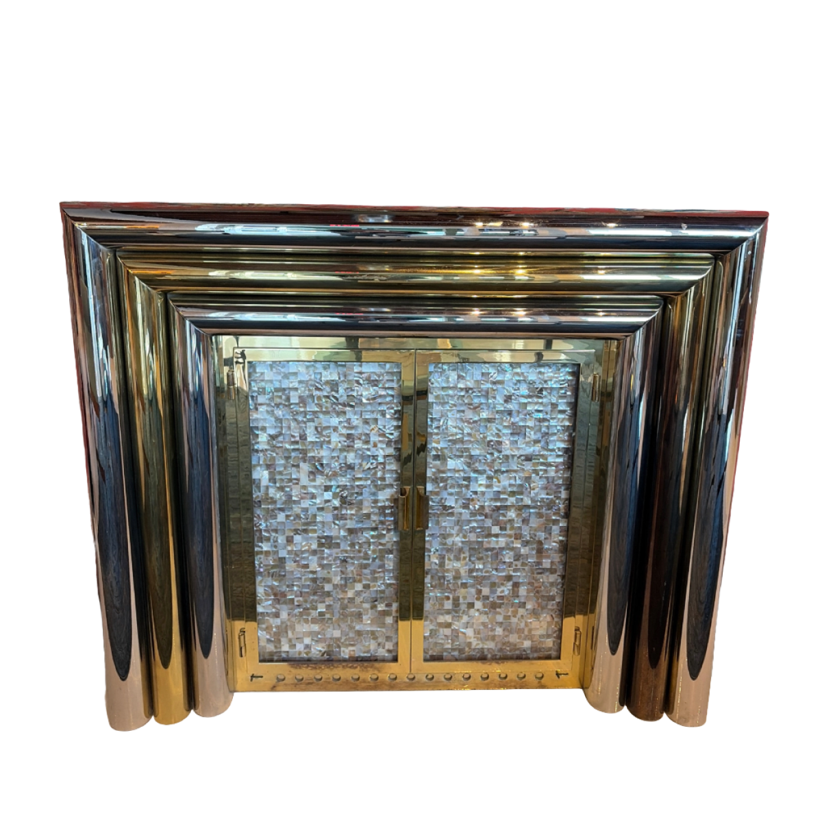 1970s Chrome & Brass Fireplace