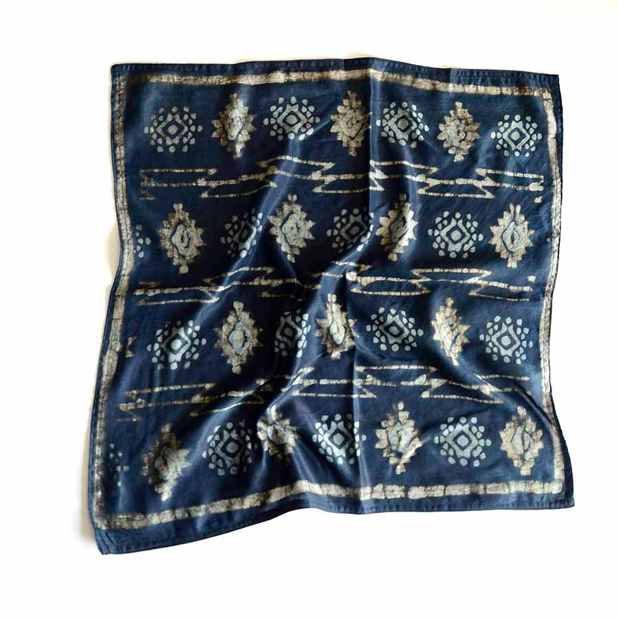 Charcoal Bandana, Block Print Cotton Silk Head Scarf | Jyoti