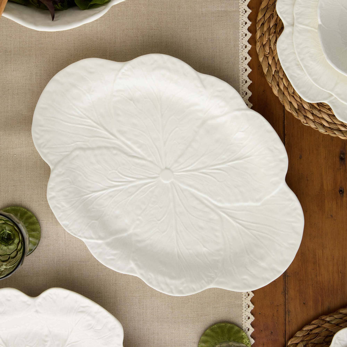 Le Jardin White Cabbage 3-D Oval Platter 17 in x 12.5 in