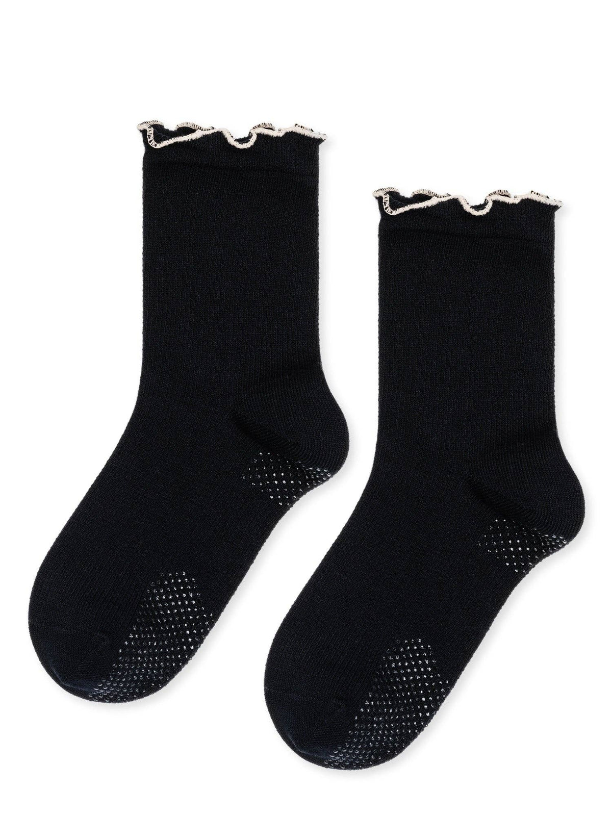 Thermal Ruffle Sporty Grip Crew Socks: Black / OS