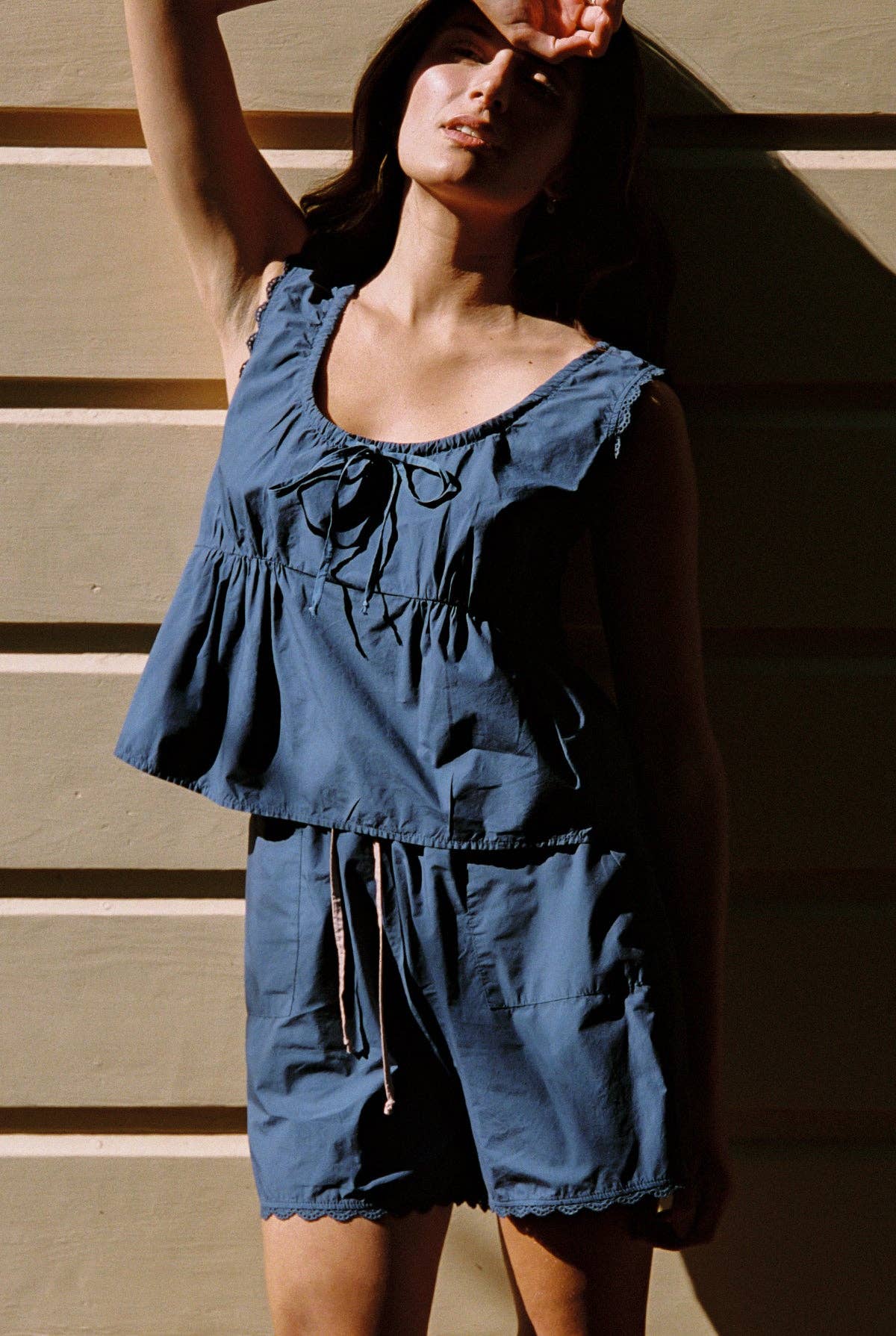 The Poplin Top: Dark Blue / M