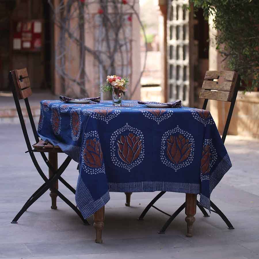 Indigo Block Print Tablecloth 56"x108"