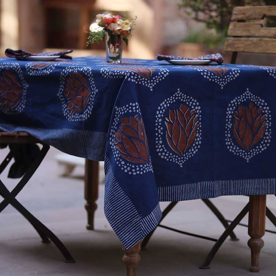 Indigo Block Print Tablecloth 56"x108"