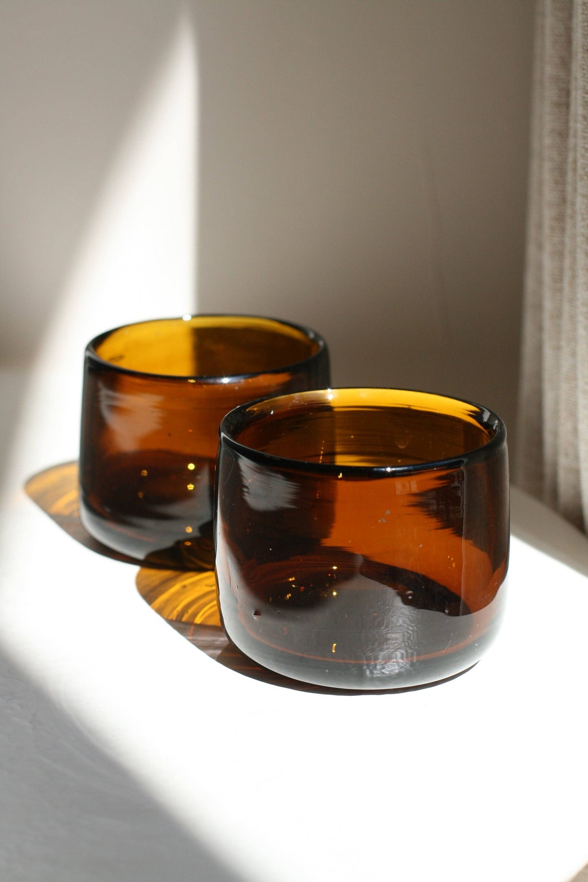 Amber Chunky Shortie Tumbler - Handblown, Recycled Glass