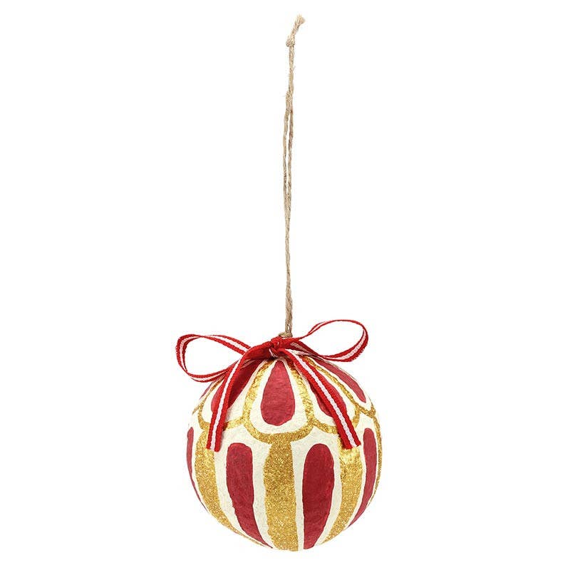 Paper-Mache Ornaments - Red - Set of 4