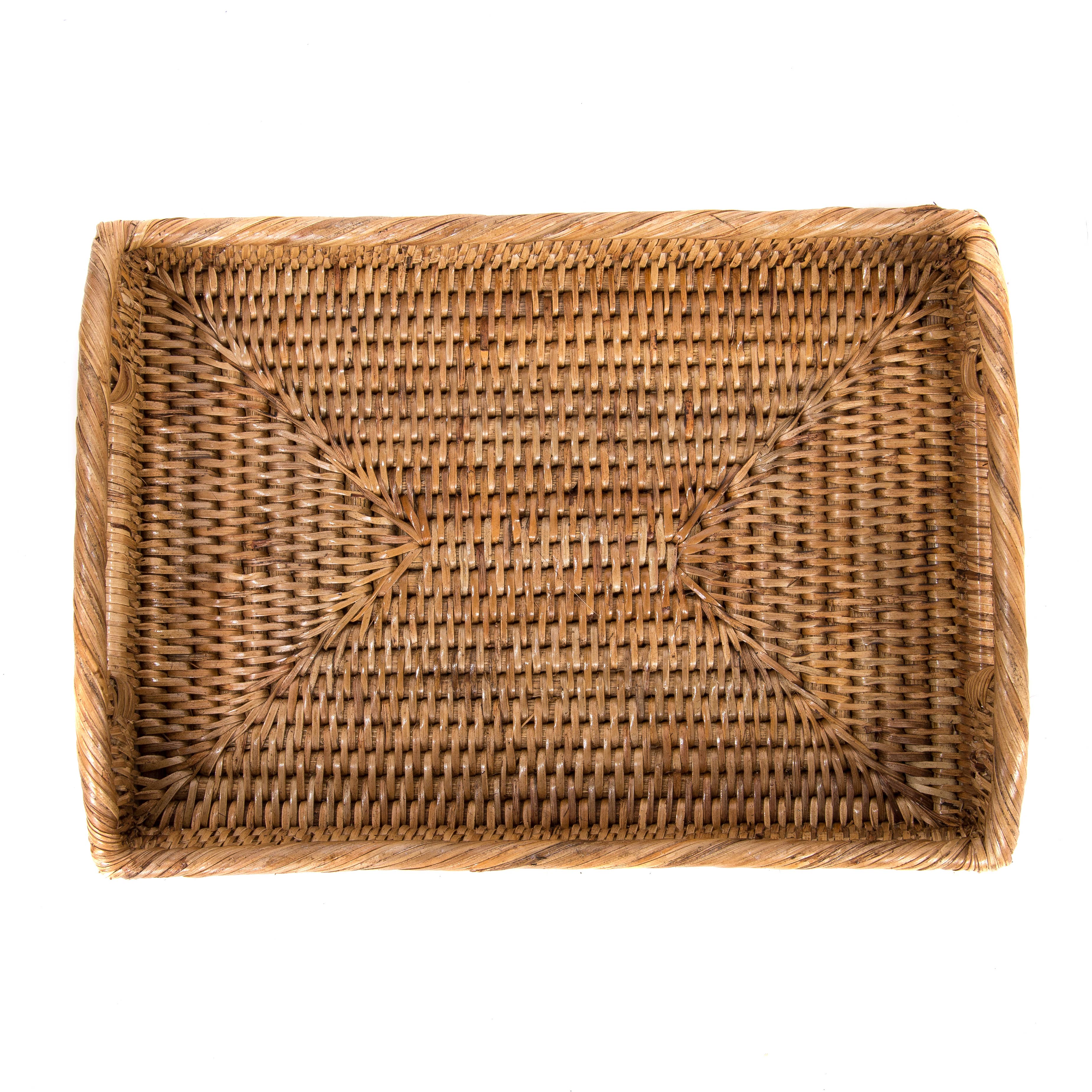 Rattan Rectangular Vanity Tray With High Handles: Honey Brown