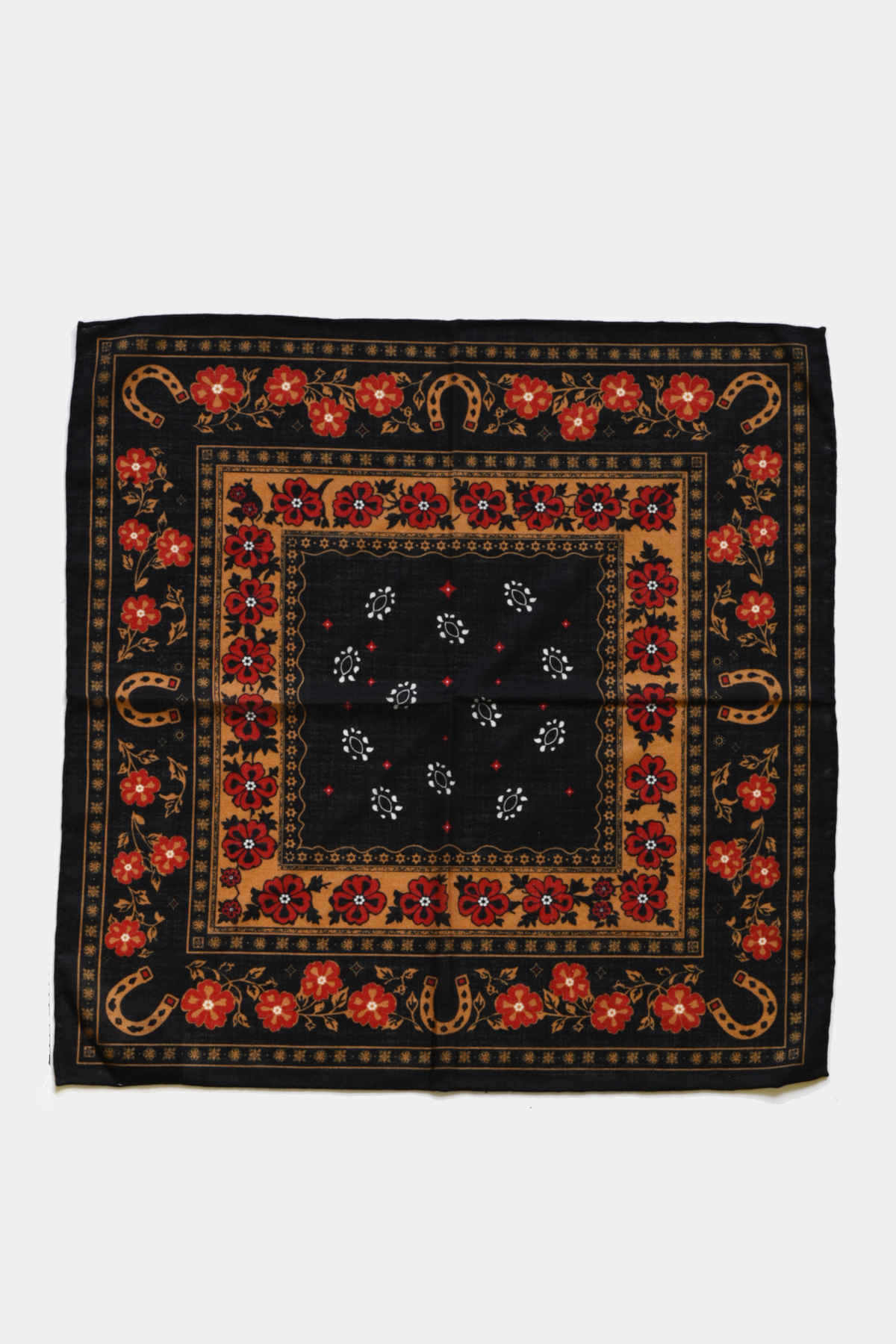 Western Floral Horseshoe 100% Wool Bandana: One size