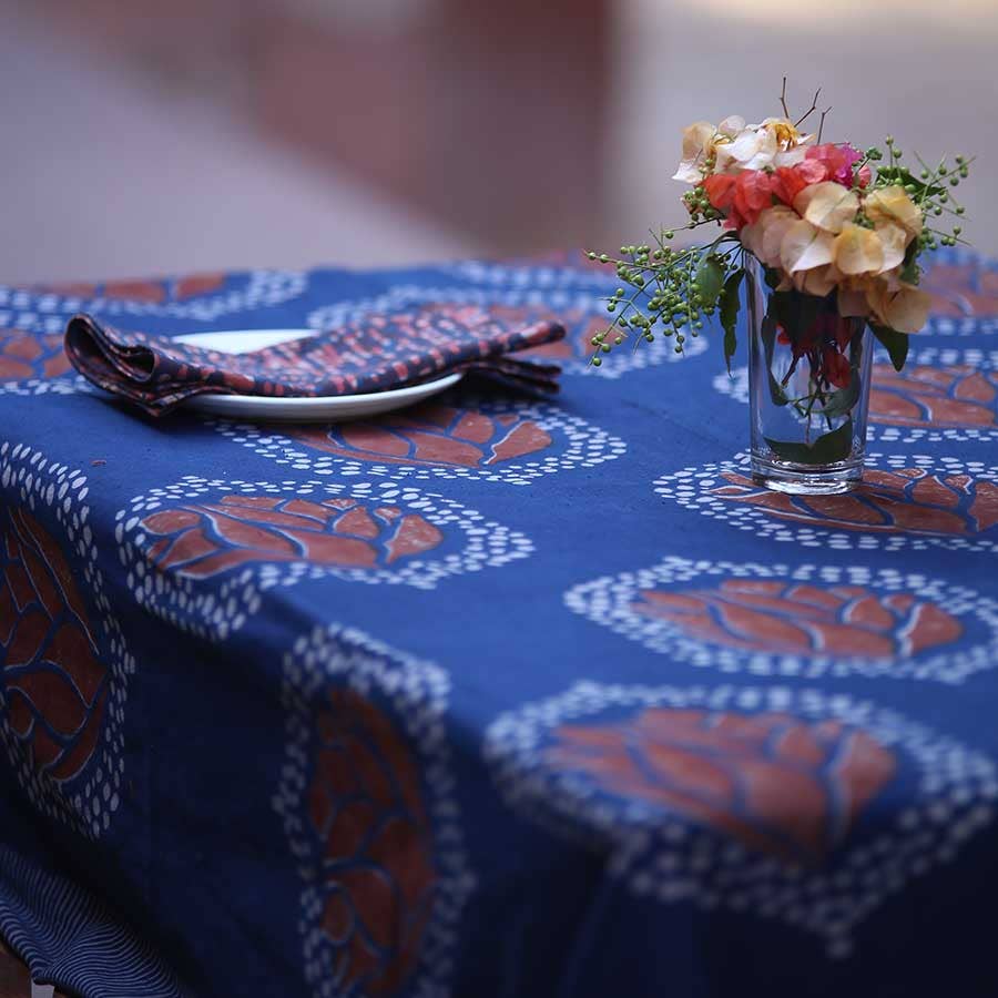 Indigo Block Print Tablecloth 56"x84"