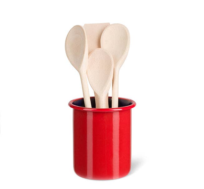 Medium Enamel Utensil Holder in Chilli Red / Midnight Blue