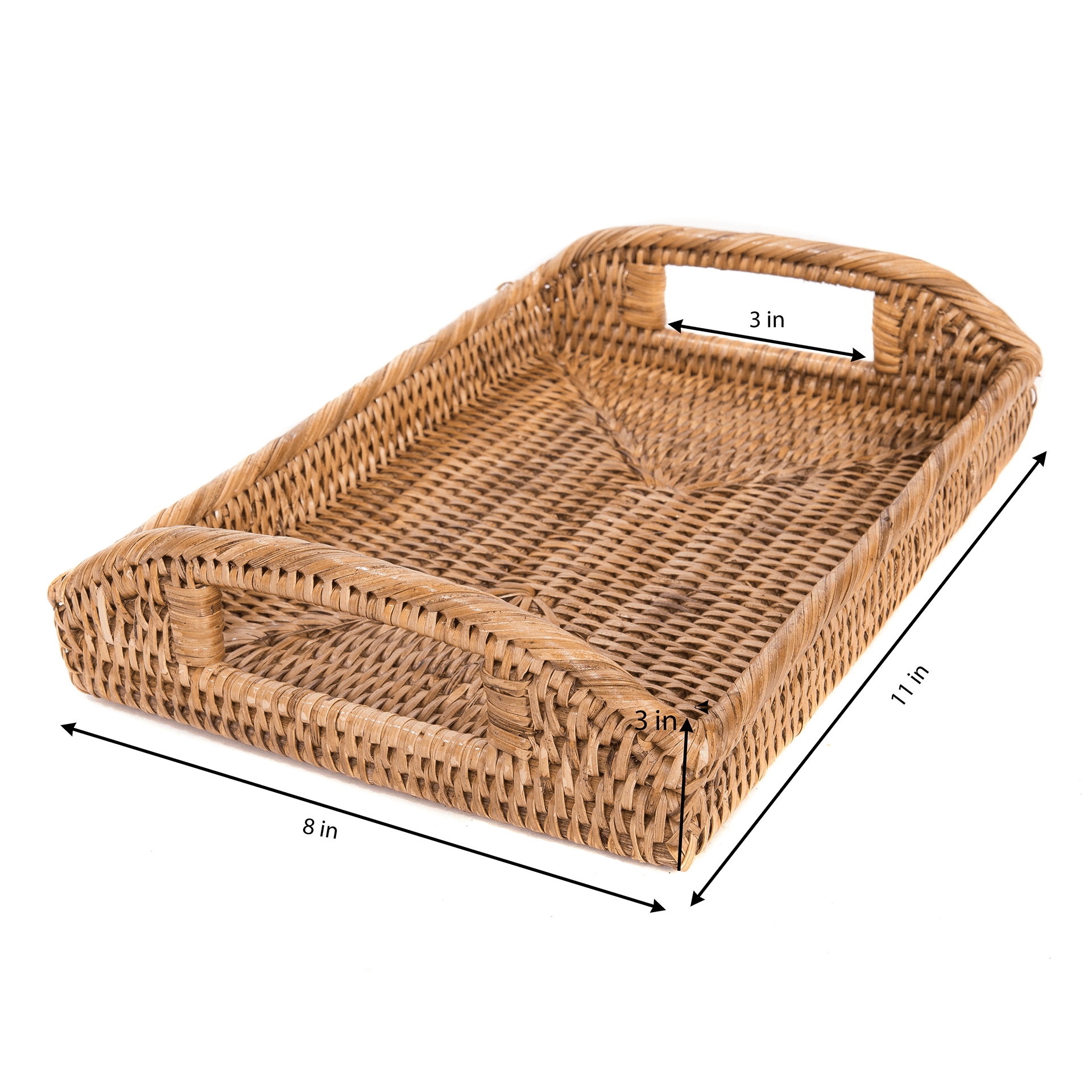 Rattan Rectangular Vanity Tray With High Handles: Honey Brown