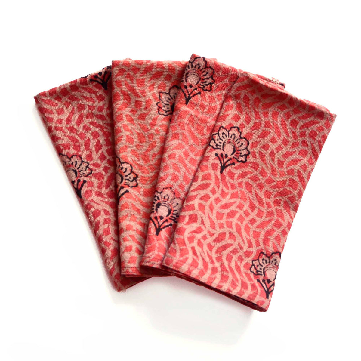 Omelia Floral Cloth Napkins, Block Printed, Organic Cotton (Set of 4)